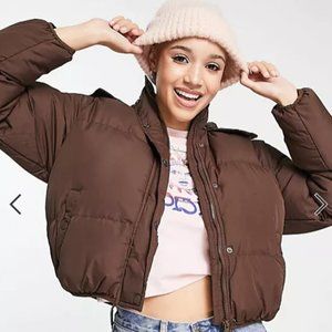 Brave Soul bunny hooded puffer jacket in chocolate brown (size 10 fits like lg)